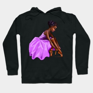 Ballerina dancer lacing her pointe shoes African American woman getting ready to dance ballet Hoodie